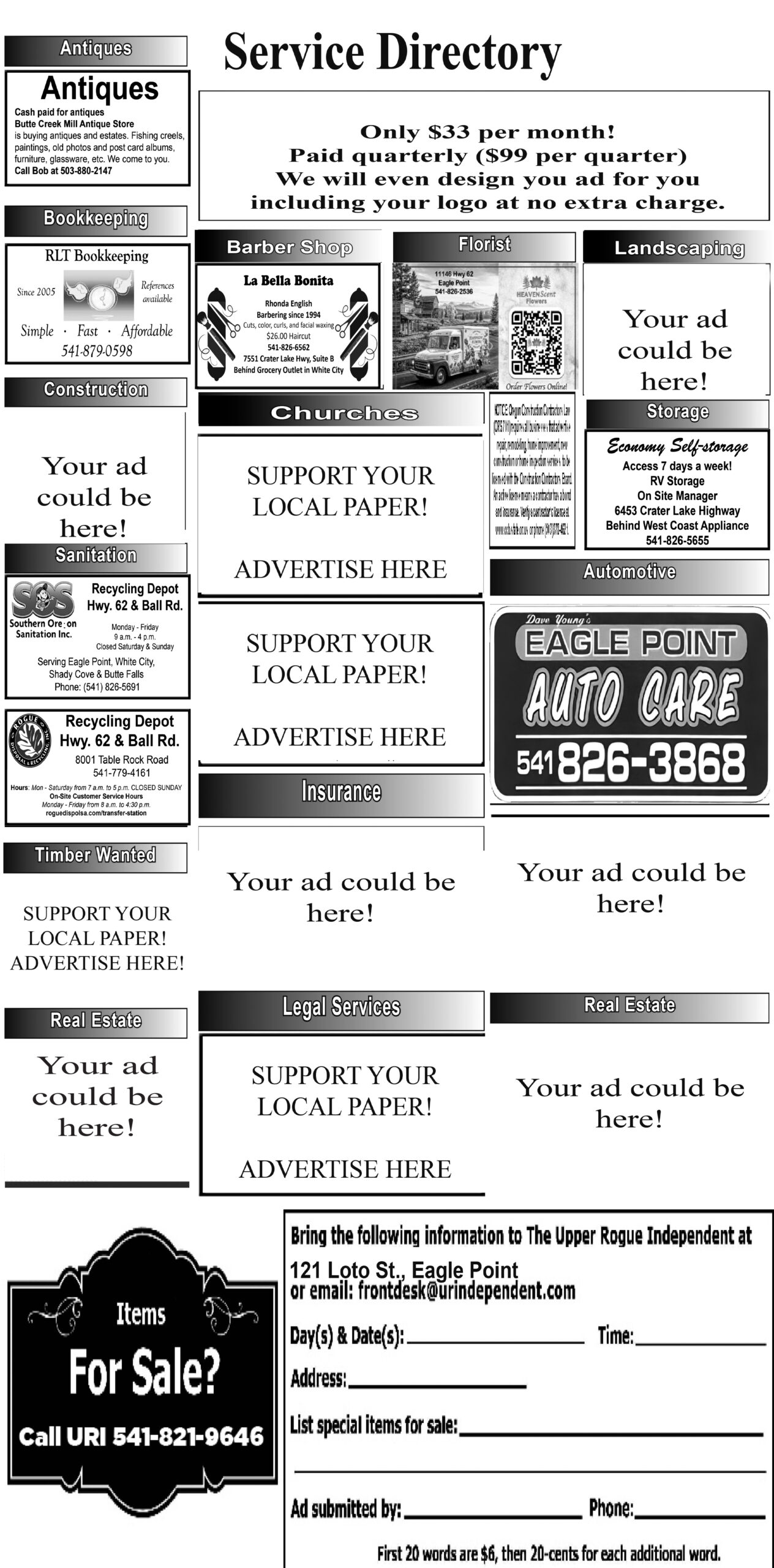Service Directory Examples Printed Service Directory - Upper Rogue Independent