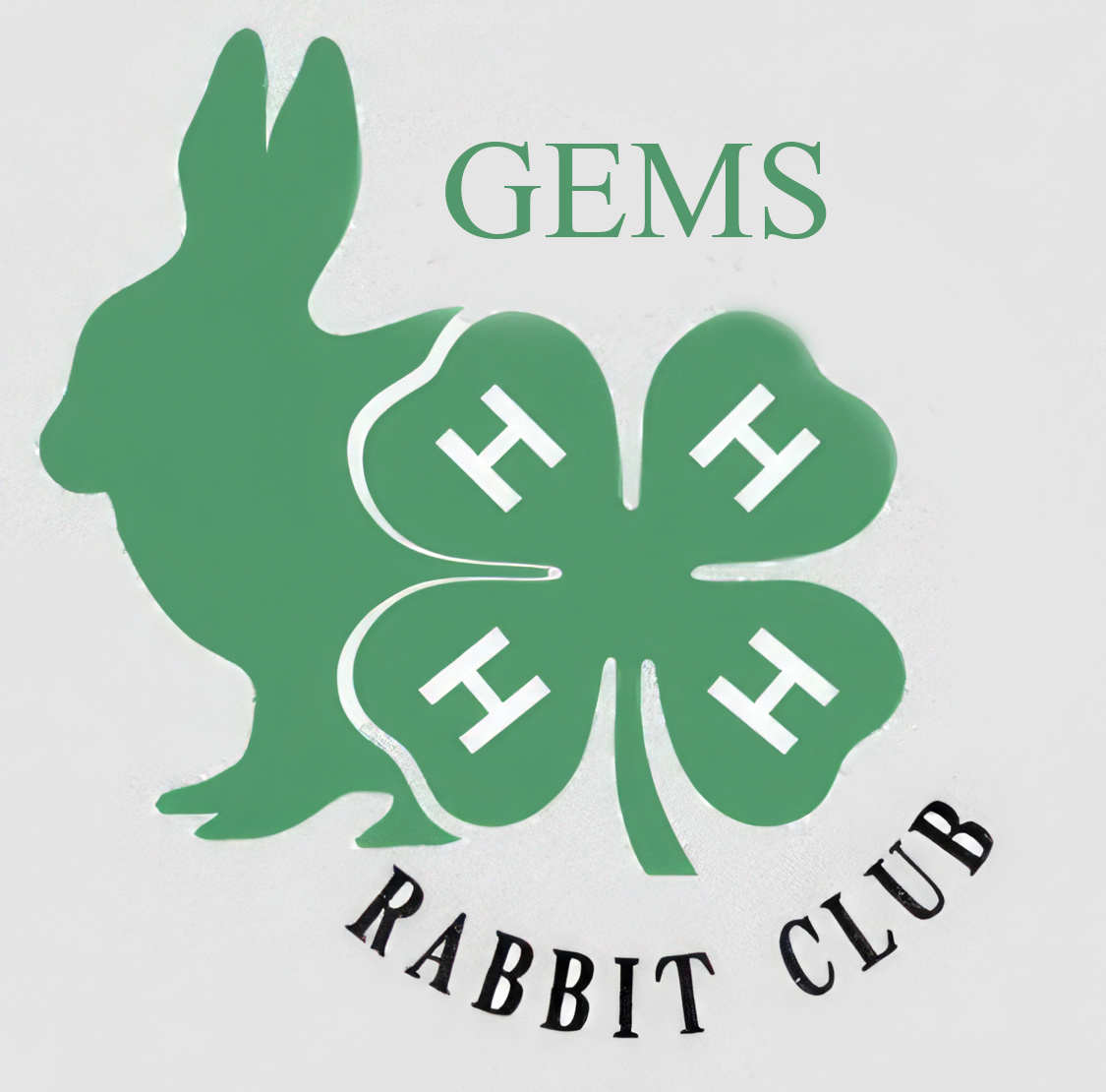 logo of a rabbit with a 4-H logo and text reading "Gems rabbit club."