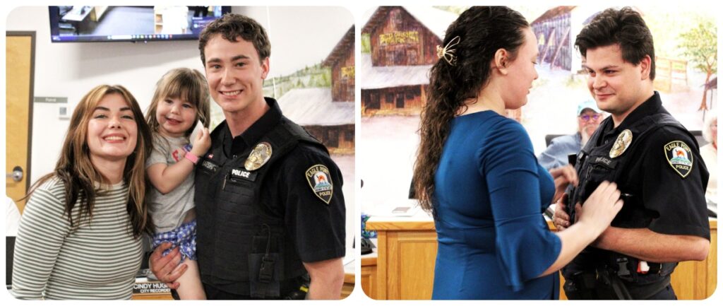 two up collage of new police officers being sworn in.