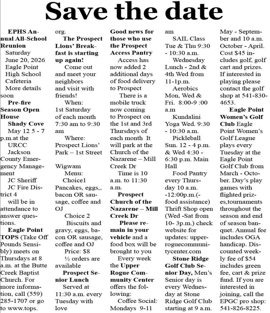 graphic of upcoming area events.