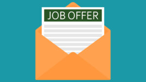 graphic of an envelope with a paper in it reading "job offer".