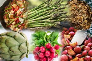 collage of ingredients and completed dishes for this week's recipes.