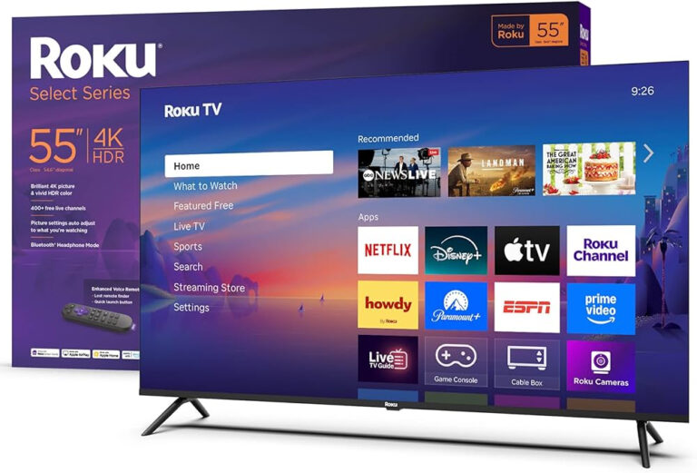 photo of a smart TV with a "Roku" brand in the upper corner.