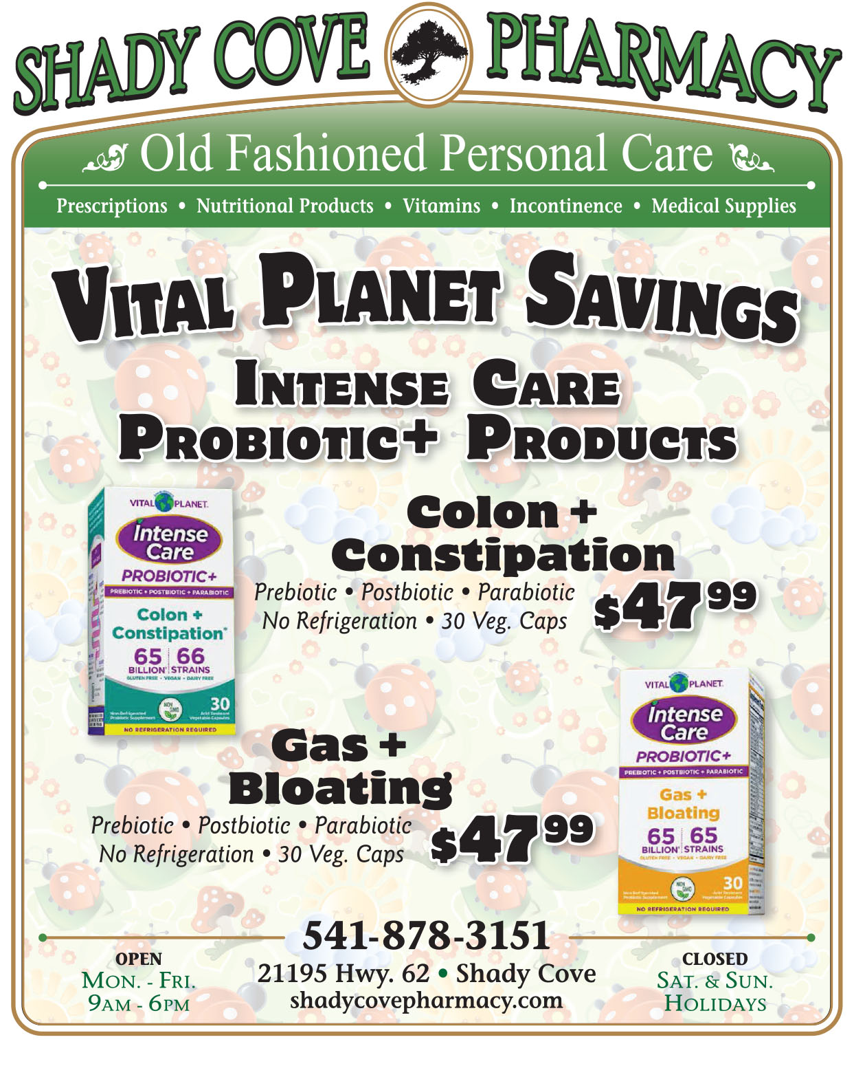 this week's Shady Cove Pharmacy ad - probiotics are on sale.