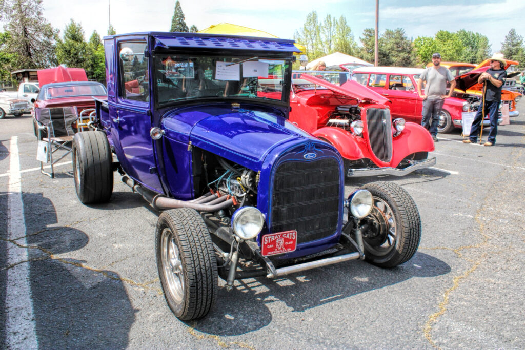 photo of a restored circa 1930s electric blue ford.