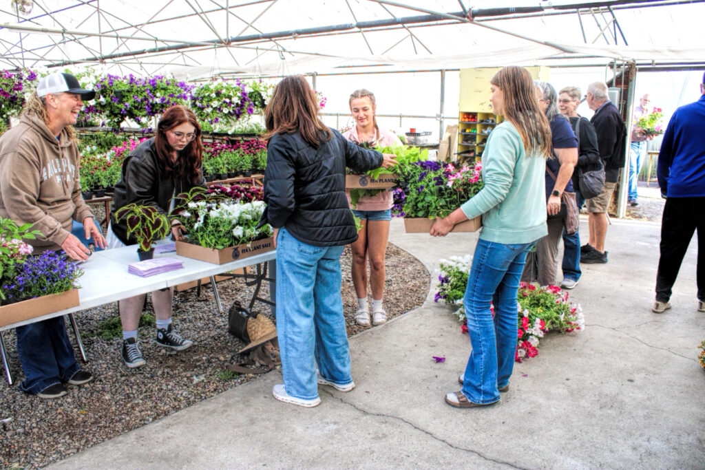 photo of people purchasing plants at a local plant sale.