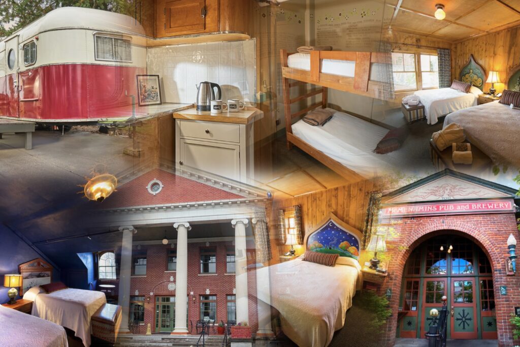 a collage of the hotels and some rooms from each.