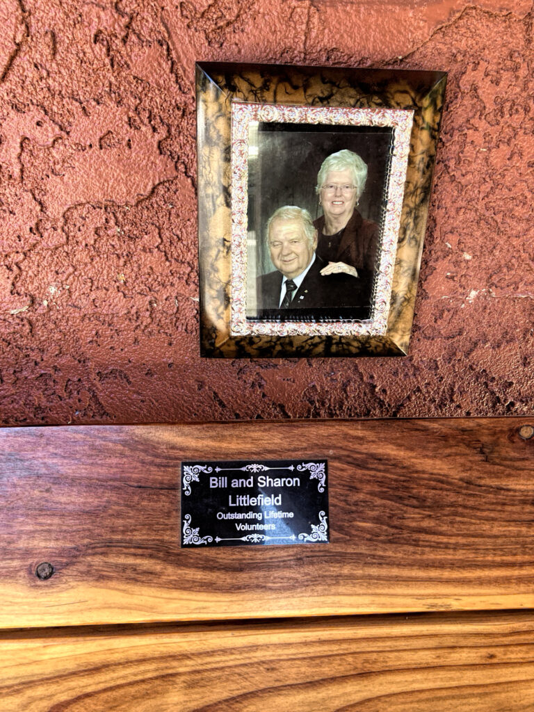 photo of the memorial bench for bill and sharon littlefield.