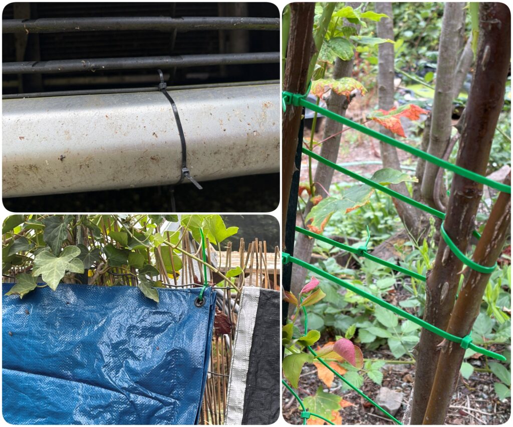 three up collage of zip ties used as described in the caption.
