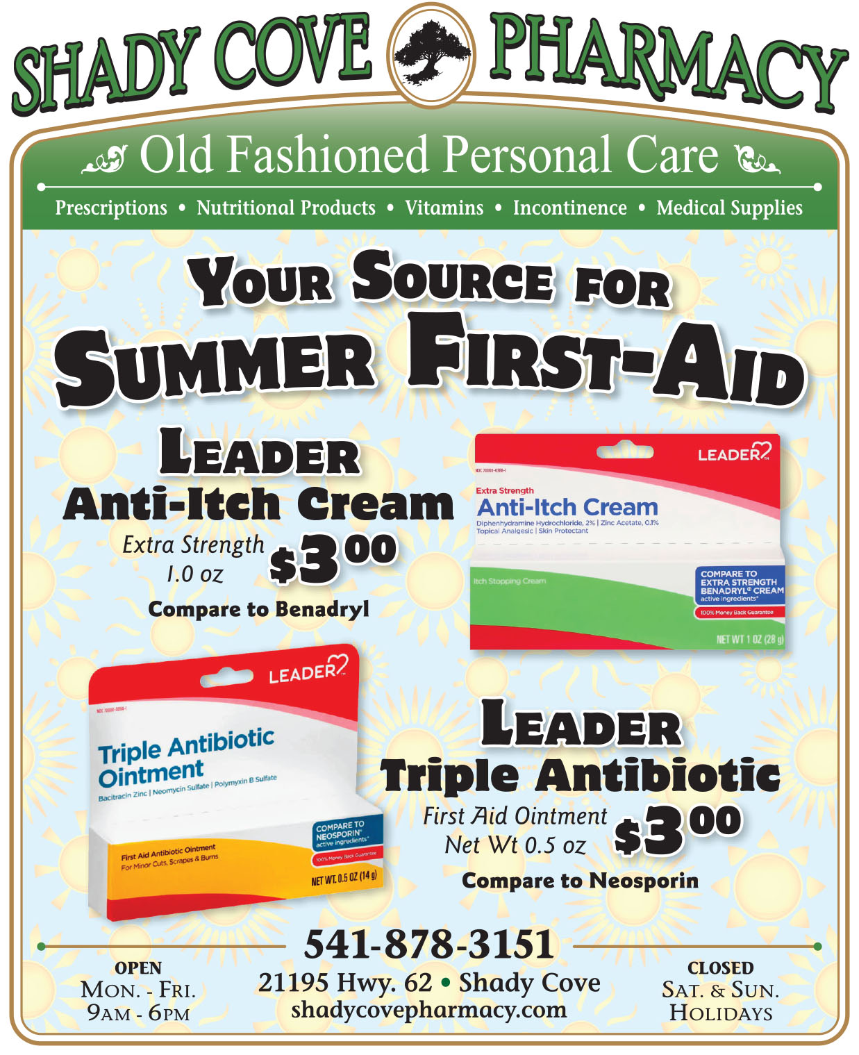 this week's shady cove pharmacy ad showing anti itch cream and antibiotic cream on sale.