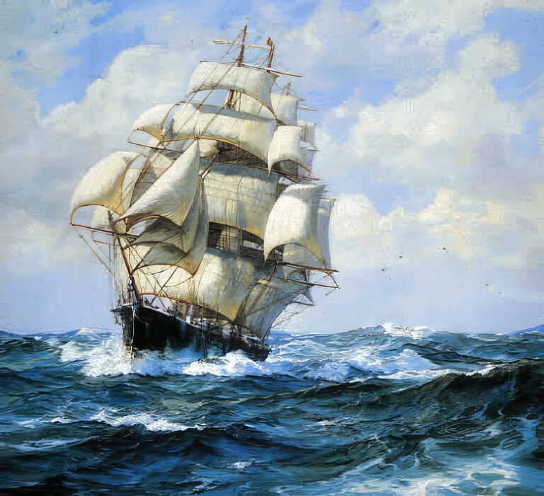 painting of a victorian era sailing ship.