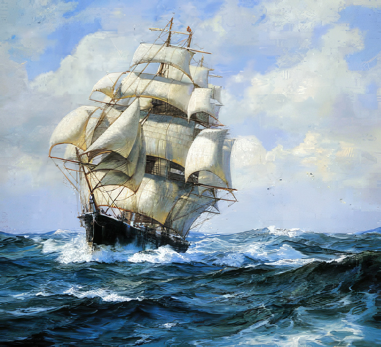 painting of a victorian era sailing ship.