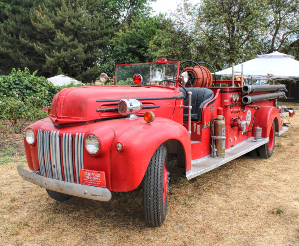 photo of a 1949 Ford Fire Pumper fire truck.