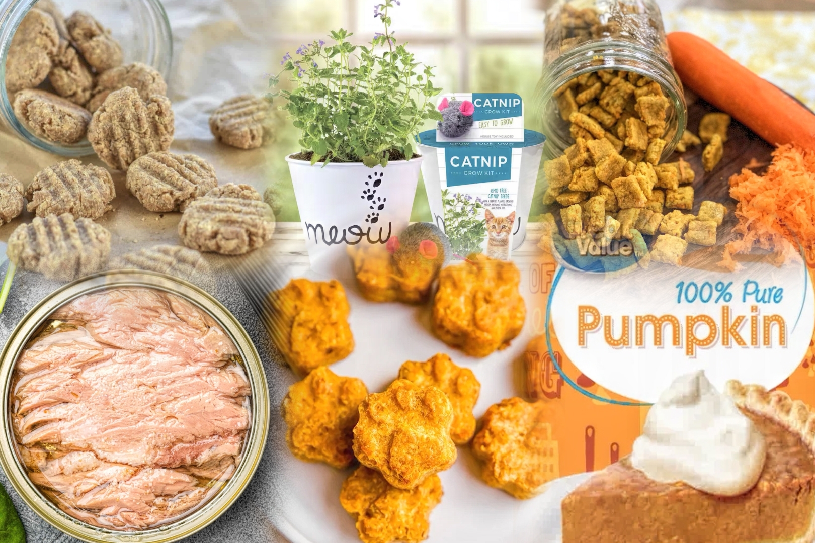 collage of this week's finished recipes and some ingredients.