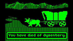 the "you have died of dysentery" screen from Oregon Trail video game.