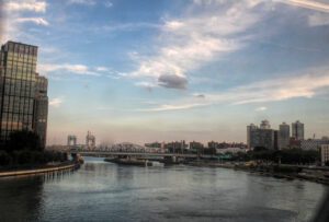 Photo of the hudson river taken from a train.