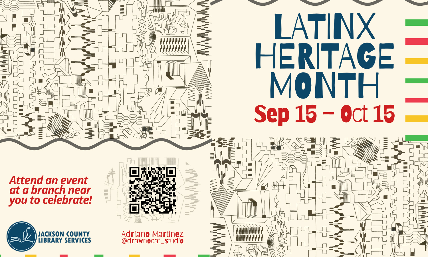 jackson county library ad for Latinix heritage month Sept. 15 - Oct. 15