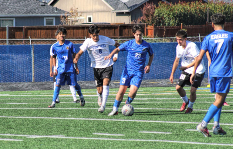 photo of a high school boys soccer game.