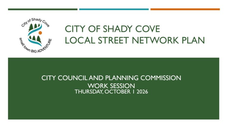 first slide of a power point on a local street network plan for shady cove.